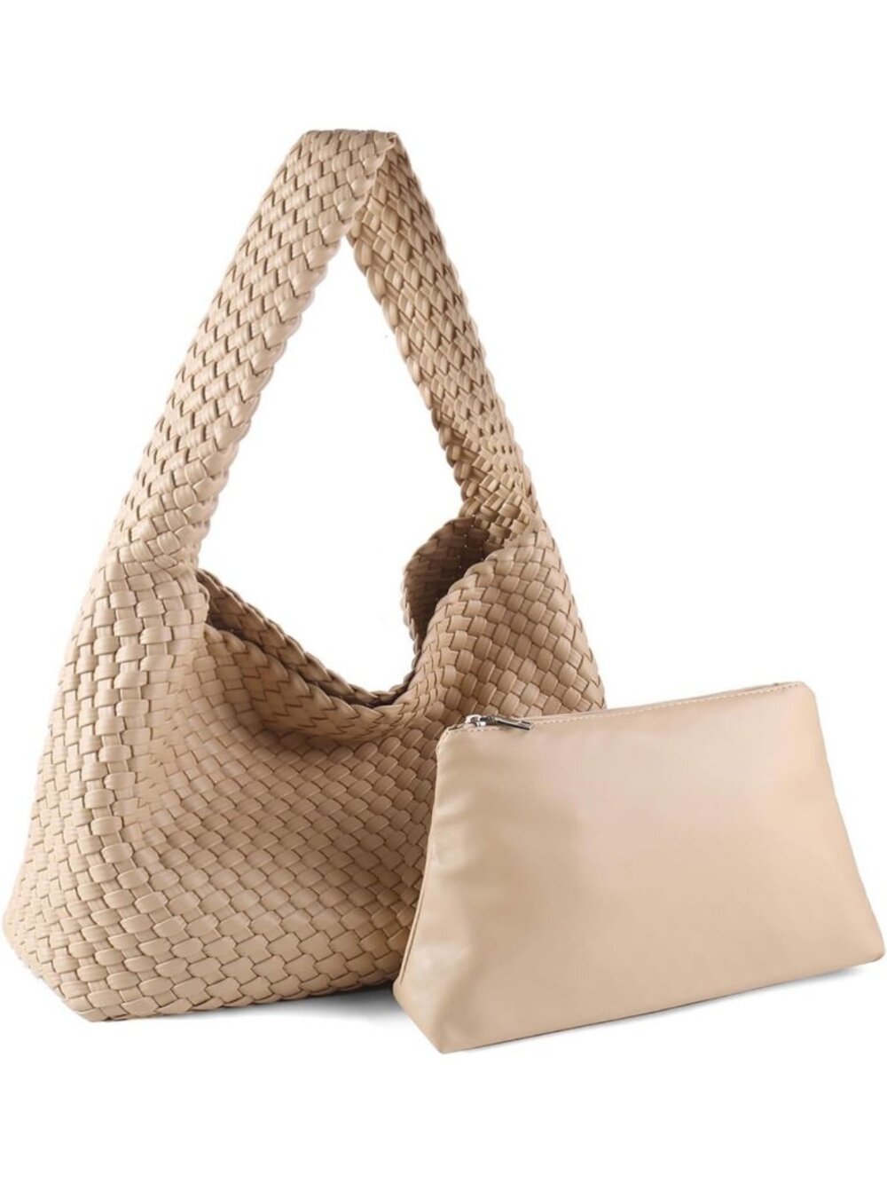 Stylish Woven Vegan Leather Hobo Tote Bag with Pouch | Lightweight & Chic